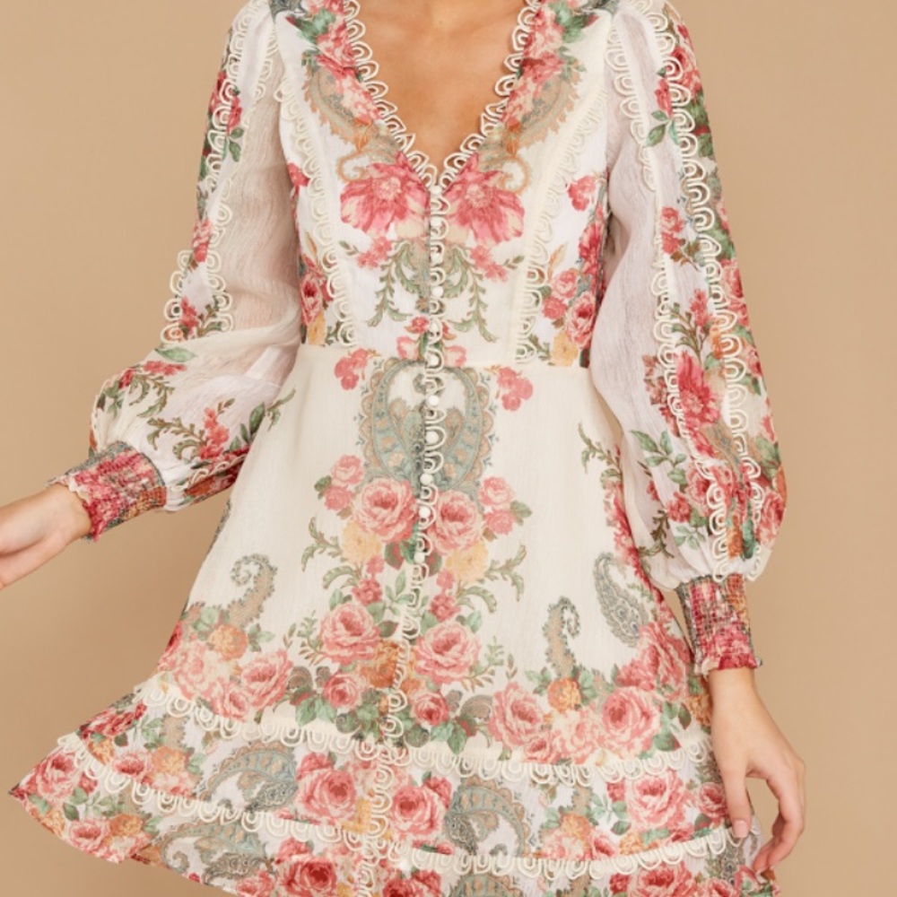 Red dress aura floral dress large NWT